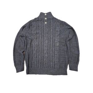 Denver Hayes Cotton Cable Henley Celtic Sweater marled navy black‎ Large preppy